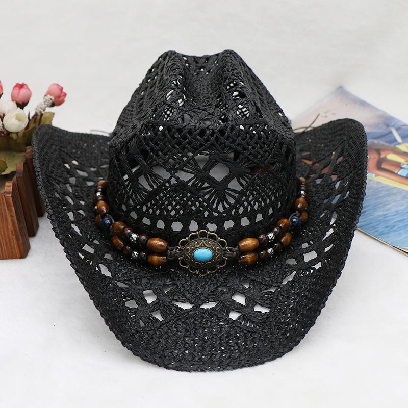 

Popular Hand-Woven Hollowed-Out Malan Seaside Sunshade Men S And Women S Sunscreen Hats, Flanged Denim Hats Adjustable (55-58cm) чорний