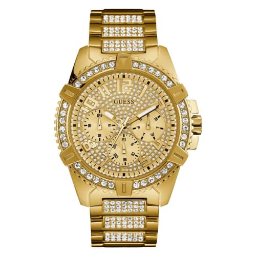 

GUESS Men s U0799G2 Sporty Gold-Tone Stainless Steel Watch with Multi-function Dial and Deployment Buckle