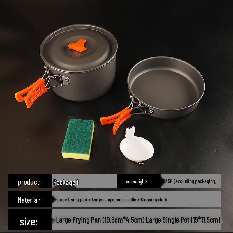 Portable Camping Cookware Set: Outdoor Pot, Cassette Stove, Hanging Pot, Picnic Tableware, and Cooking Utensils.