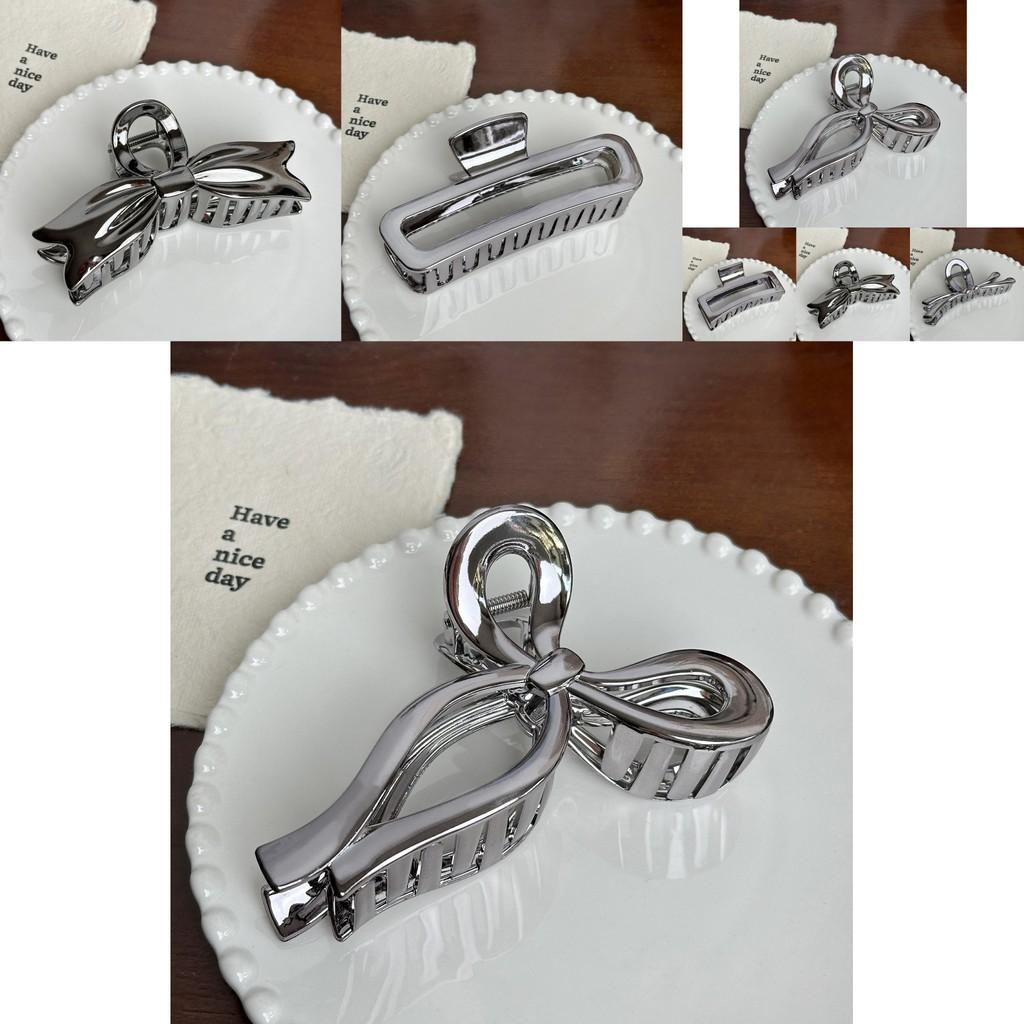 High-end Large Hair Claw Clip In Shiny Silver Resin For Effortless Elegant Hairstyles