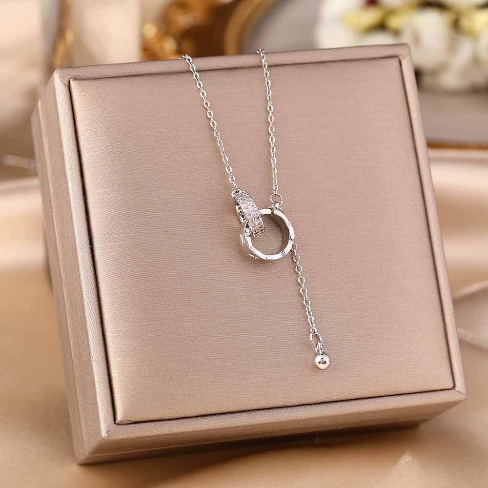 Women's Silver Titanium Steel Necklace with Micro-Inlaid Zircon - Elegant, Durable Clavicle Chain Jewelry