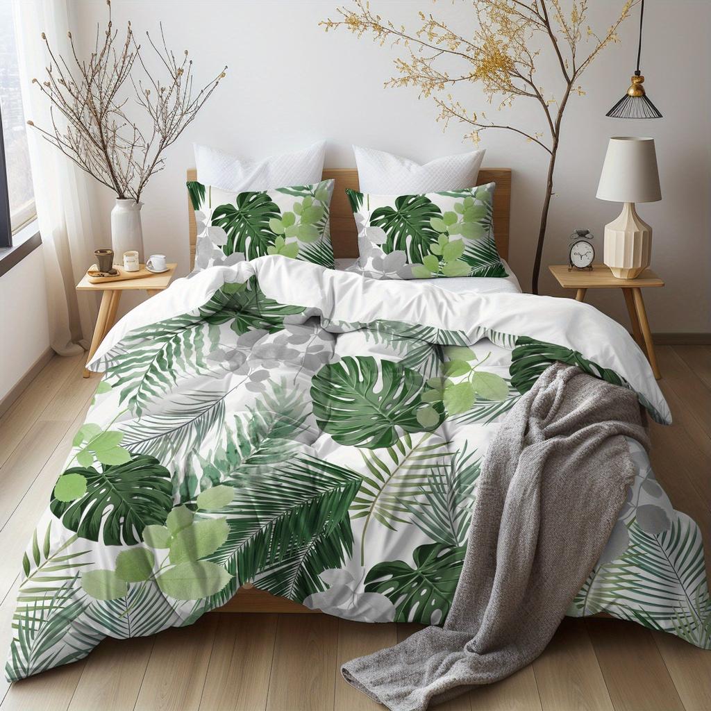 Comforter Green Leaves Christmas Gifts Pet Dog Bedding Set Polyester Suitable For Children And Adults 3-Piece Set Plant