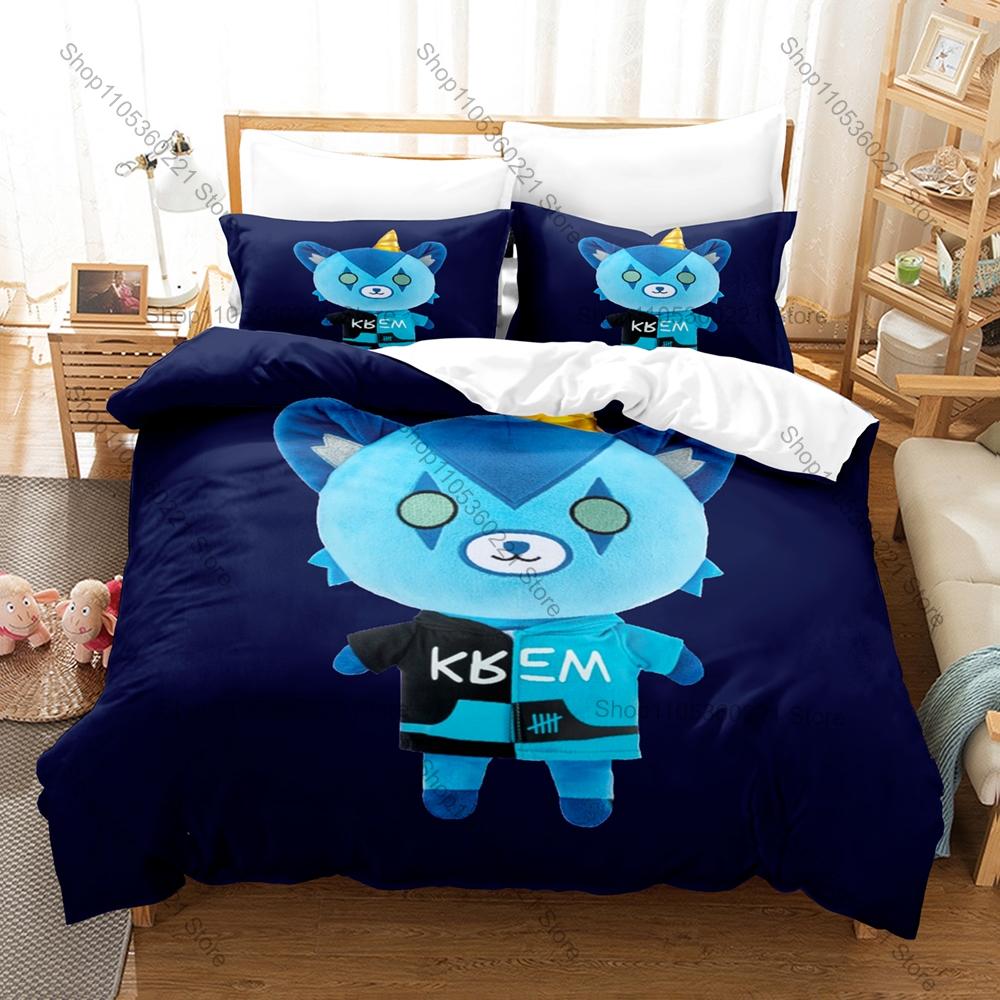Cool ItsFunneh Krew Teddies Bedding Set Duvet Cover + 2 Pillowcases Cute Cartoon Krew Plush Teddy Kids Gaming Bedroom Decor