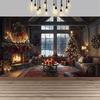 Christmas Red Curtain Decoration Backdrop Winter Snow Scenery Fireplace Santa Claus Photography Backdrop Holiday Party Supplies