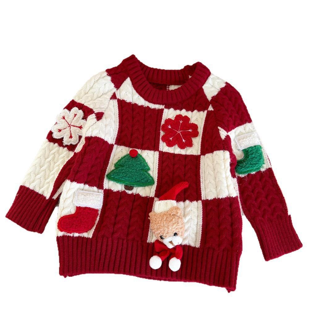 Ensemble pull épais en maille de Noël pour enfants Garçons et Filles Haut pull chaud