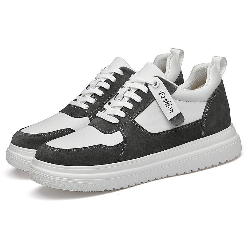 8cm Height-Increasing Cowhide White Sneakers - Trendy, Breathable, Casual Sports Shoes for Men.