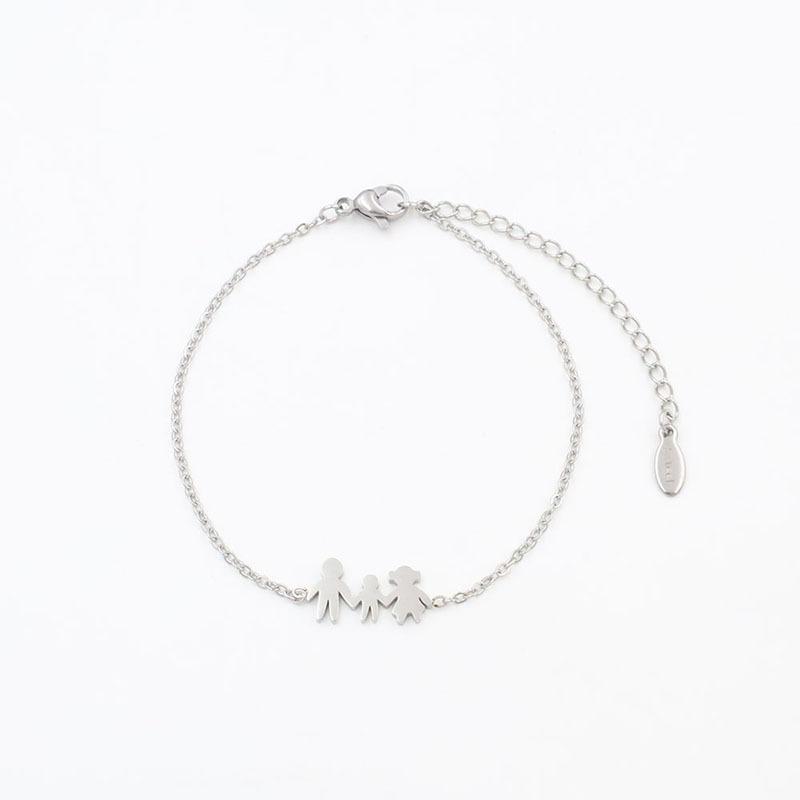 No Fading, Personalized Cartoon Shape, Family Of Four Pendant, Stainless Steel Bracelet, Same Jewelry For Men And Women