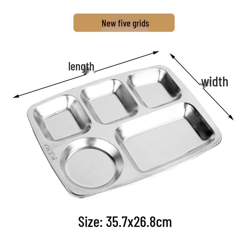 

XUNIAN 304 Stainless Steel Square 5-Compartment Lunch Tray