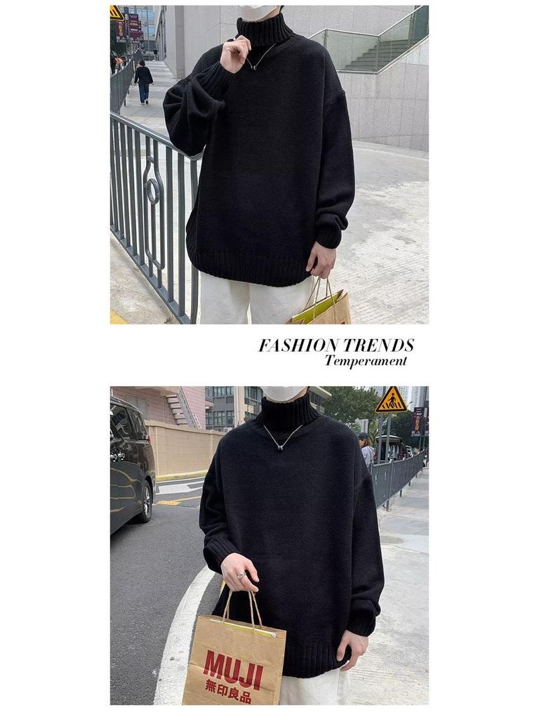 Korean Style Men's High Neck Woolen Cardigan - Retro Loose Knitwear for Autumn/Winter 2025