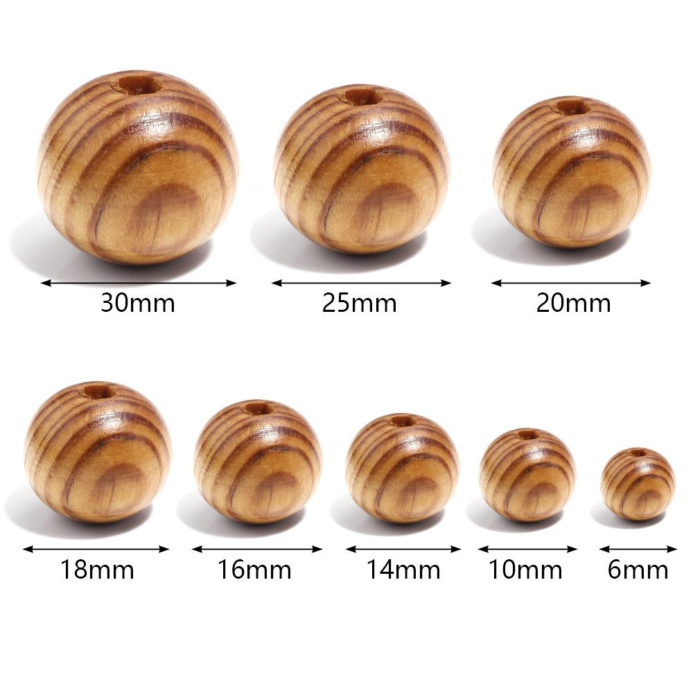Kerek Tuja Fa Csíkos Gyöngyök Környezetbarát Fa Laza Távtartó Gyöngyök Ékszerkellékek Készítéséhez DIY 6-30mm