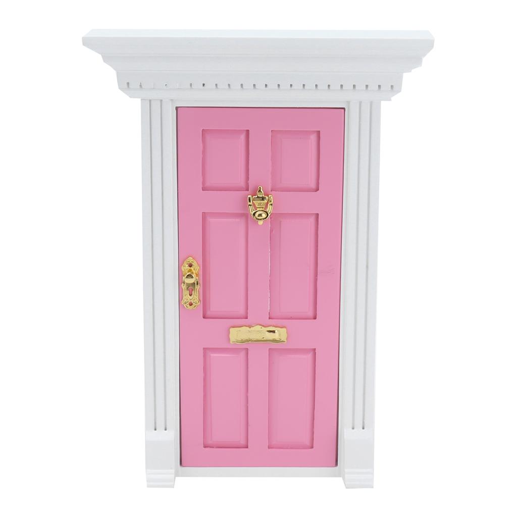 1:12 Dollhouse Wooden Door Exquisite Miniature Door Furniture Model Pretend Play ToyPink