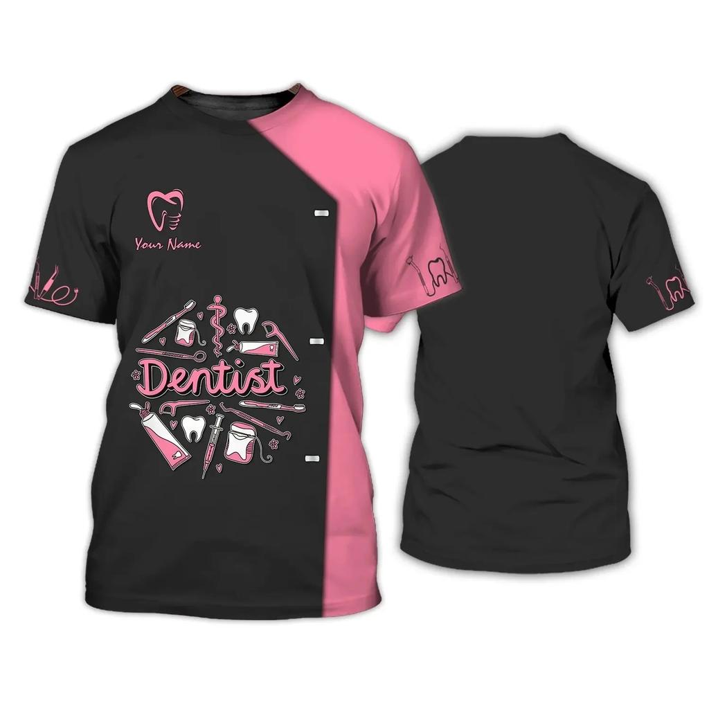 Nové letní sportovní tričko s kulatým výstřihem a potiskem zubních nástrojů, sjednocené 3D tričko, přizpůsobené tričko pro zubaře, pánské a dámské ležérní volné T