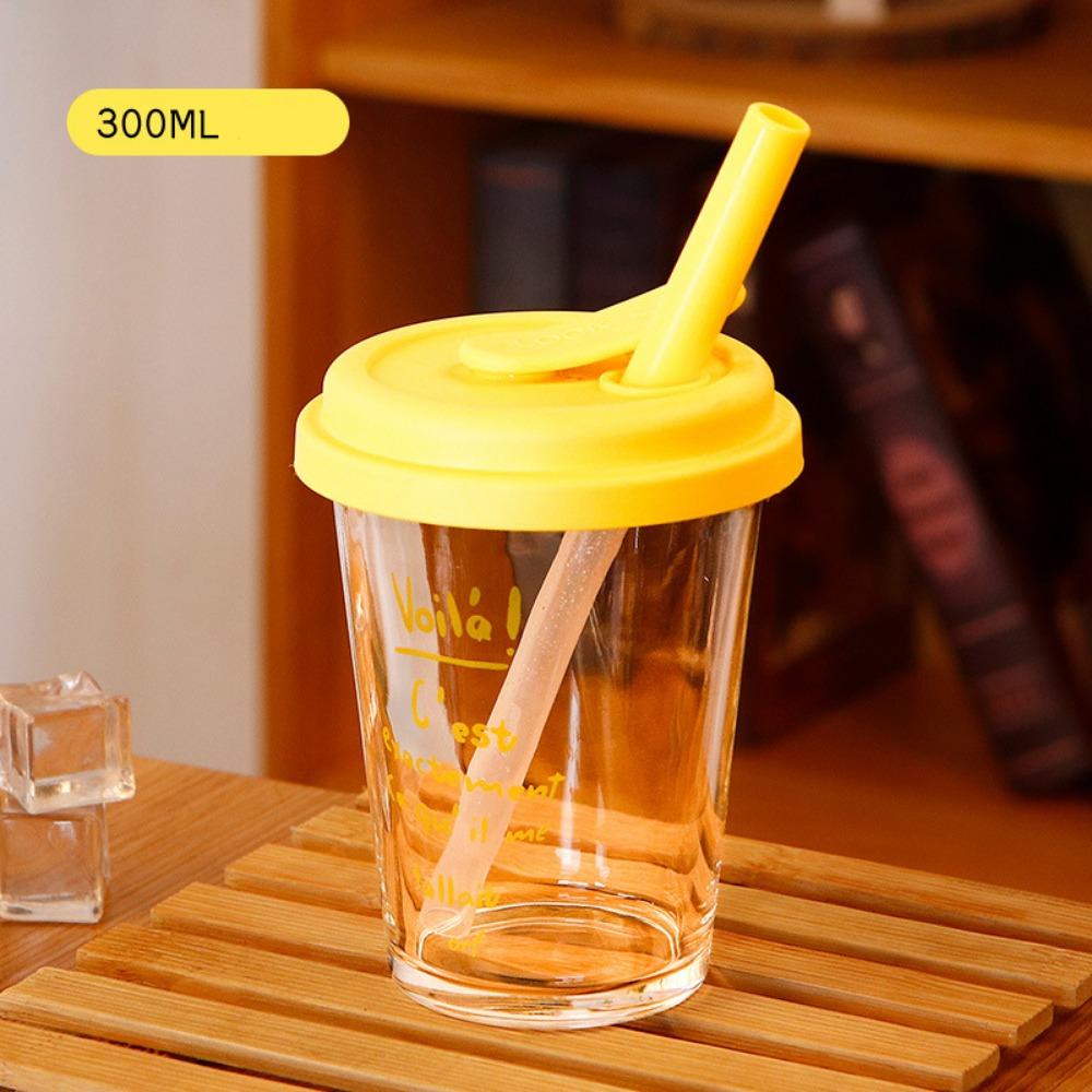 Large Water Milk Bottle Cup with Straw Coffee Cup Portable Glass Water Cup  For Sports Camping