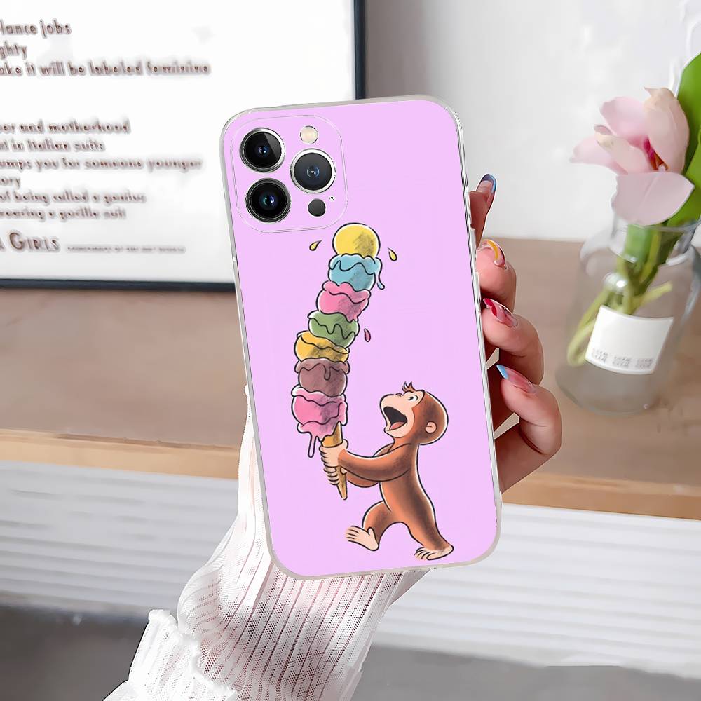 Cute C-Curious G-George Monkey for iPhone 17 16 15 14 13 12 11 Pro Max Plus Transparent Soft TPU Phone Cover