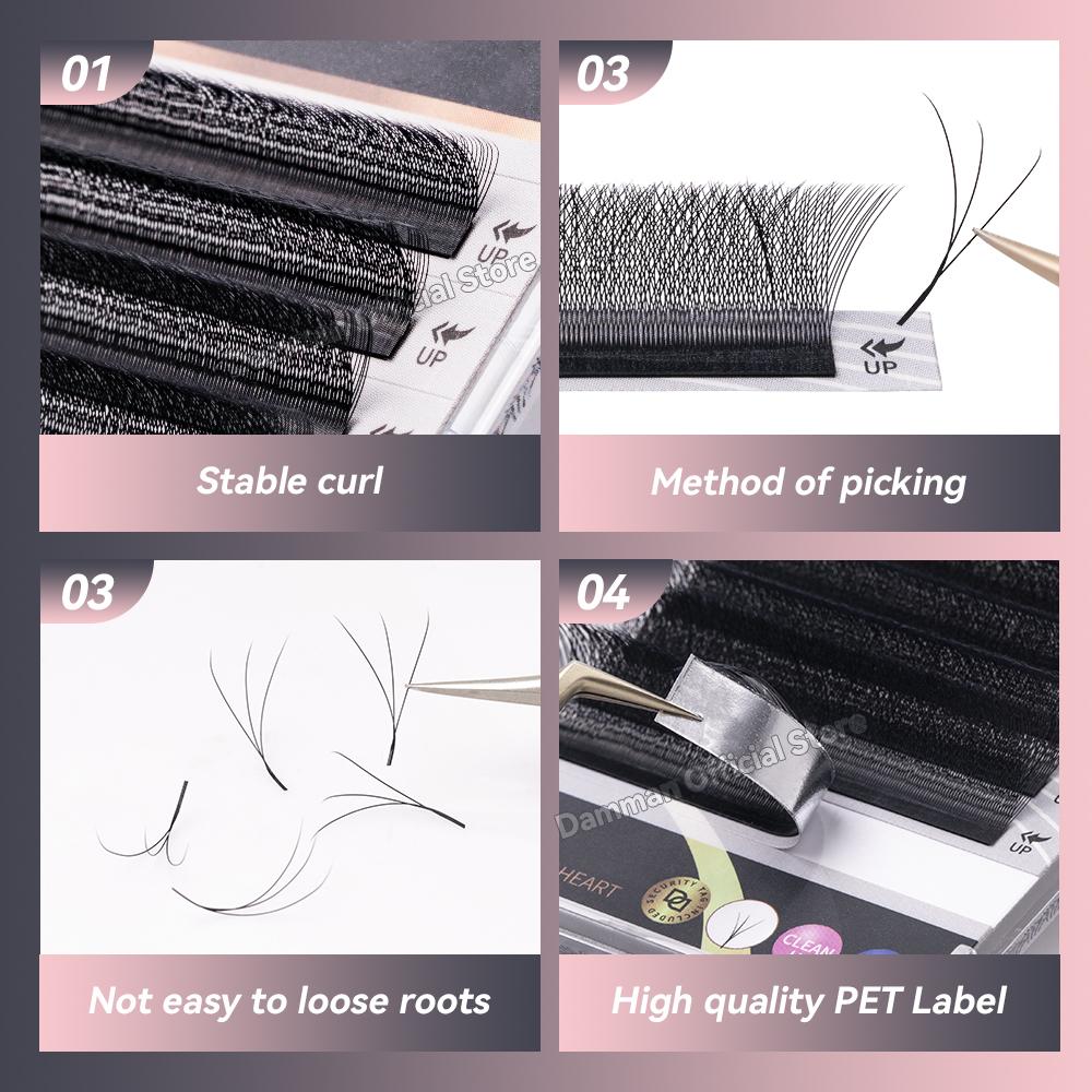 DAMMAN 3D W-shaped False Eyelashes, C-curl, 0.05mm Thickness, 8-15mm Mixed Length, False Eyelashes, Eyelash Extension Products.