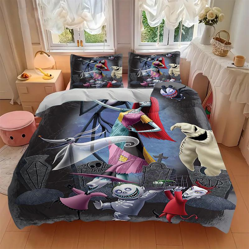 3pcs Nightmare Before Christmas Jack and Sally Print Cover Set Ultra Soft, Breathable, and Comfortable Bedding with Stylish Design for Bedro