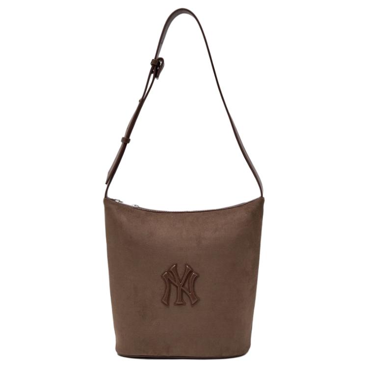

MLB Brand Logo Bucket Bag Polyester Suede Shoulder Bag Women Bags Brown 3ABMBC25N-50BRD Basic Set (Bag)