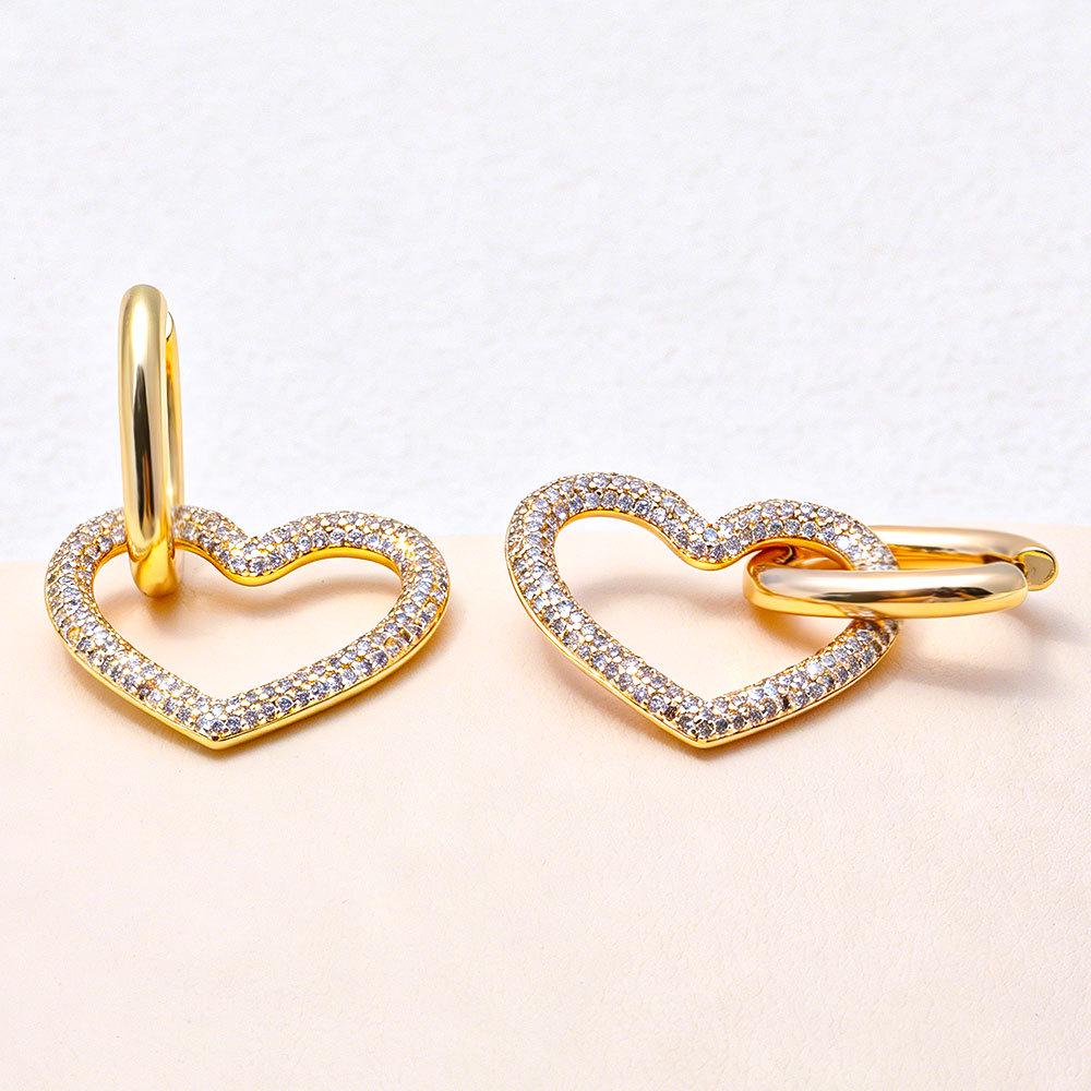 18K Gold-Plated Heart-Shaped Zircon Stud Earrings - European & American Fashion