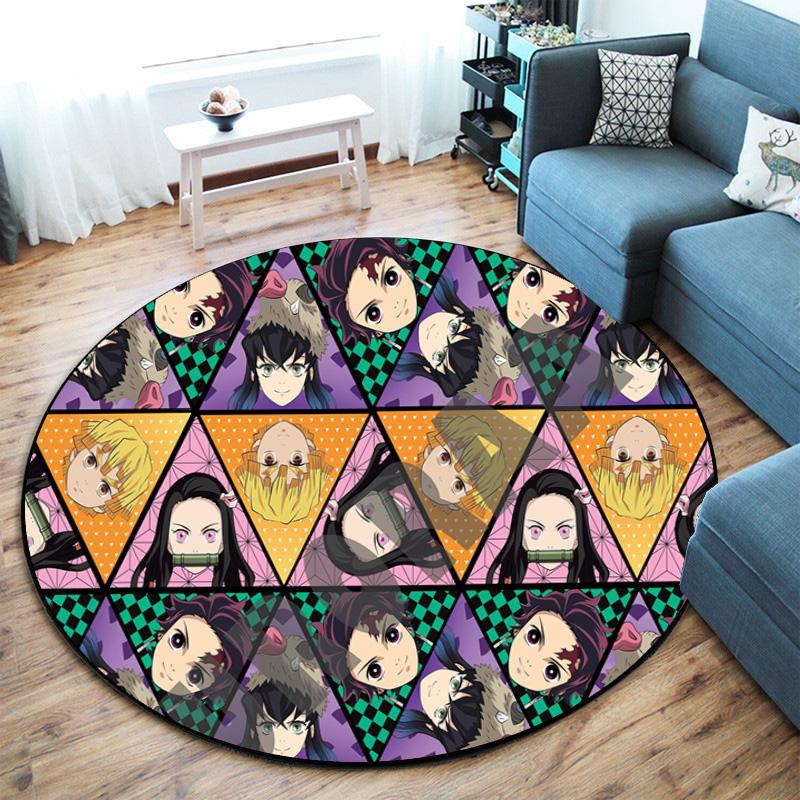 Classic Japanese-style Cartoon Demon Slayer Round Rug, Home Soft Decorative Anti-slip Yoga Mat and Chair Mat, Outdoor Floor Mat Carpet K24