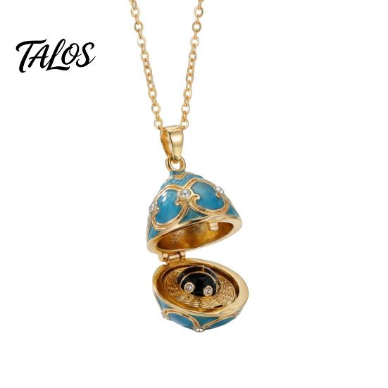 Talos Openable Egg Pendant Necklace, Cubic Zirconia Heart Retro Box Jewelry Gift for Girlfriend Wife Mom