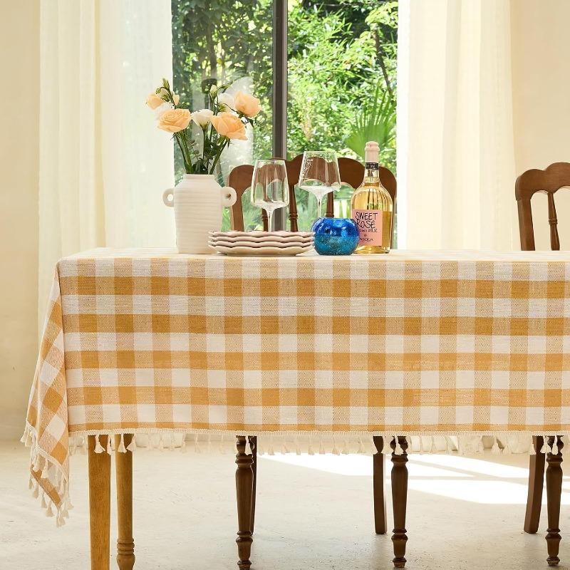 1pcs Checkered Fashion Simple Nordic Tassel Tablecloth Family Gathering Tea Table Cloth Beautiful Living Room Kitchen Dust-proof Decoration Cover