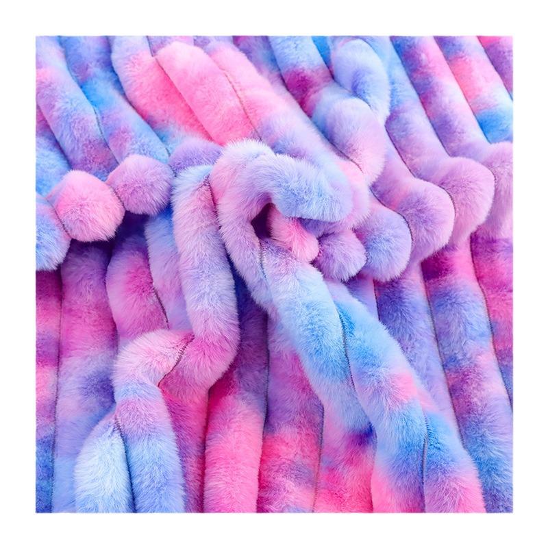 Gefleckter Batik-Kaninchenfellstoff mit siebenfarbigem Farbverlauf für Kleidung, Spielzeug, Heimtextilien, Schuhe und Hüte