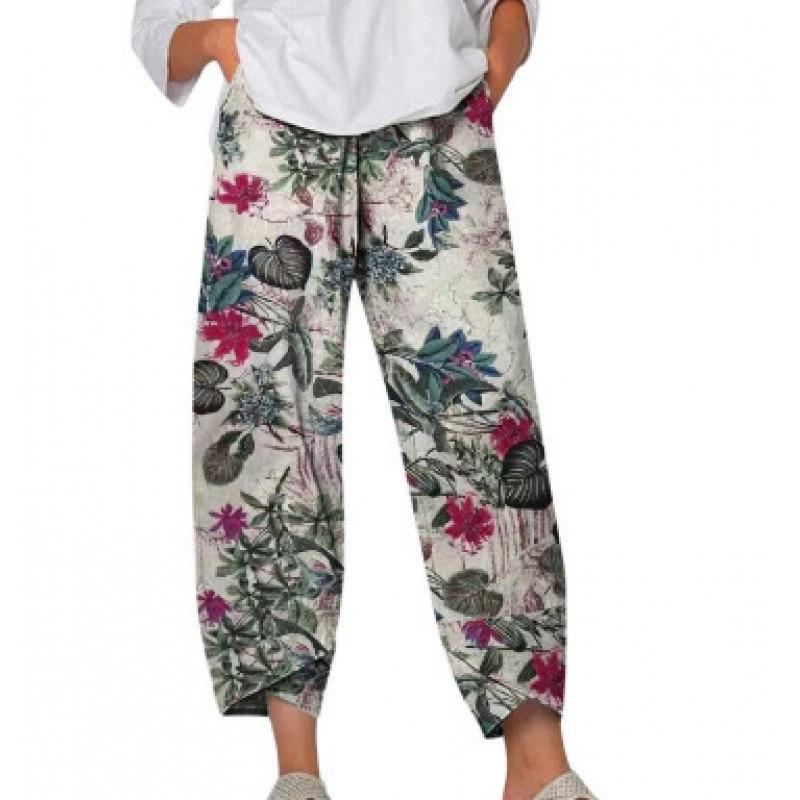 Women's Solid Color Casual Loose-Fit Nine-Point Pants (Plus Size)