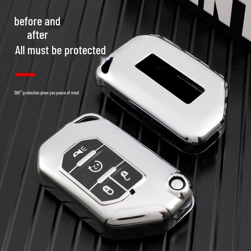 Black TPU Full Coverage Car Key Case for Jeep Wrangler Sahara JL Rubicon