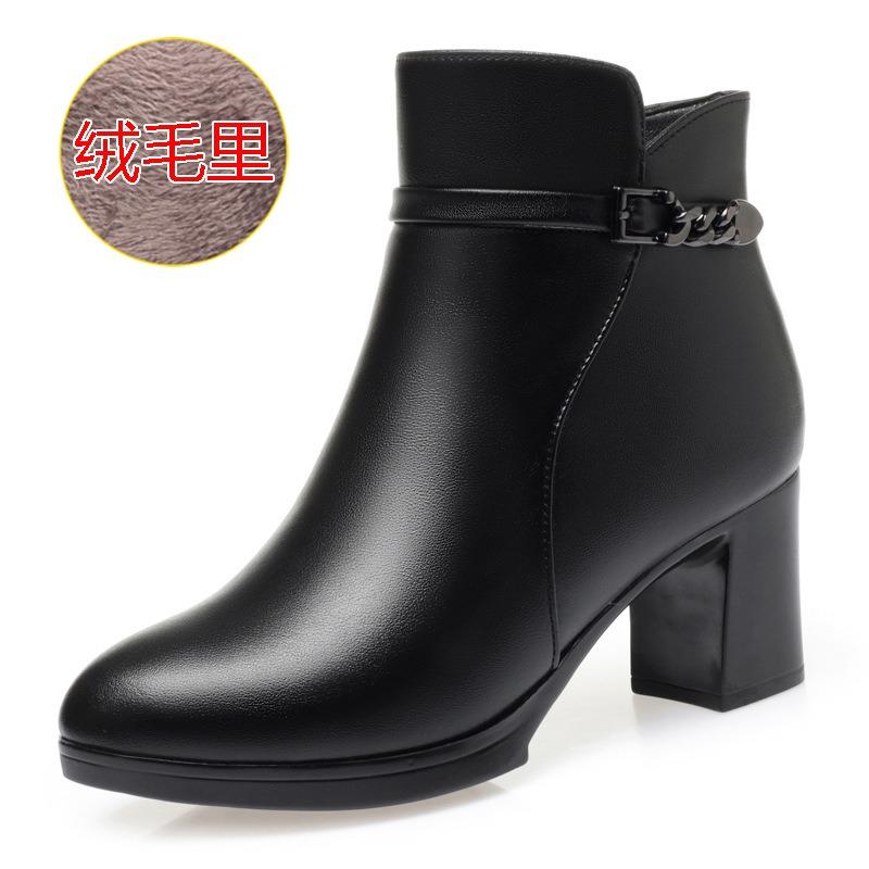 

Autumn and winter new short boots women s medium heel women s cotton boots genuine leather 41