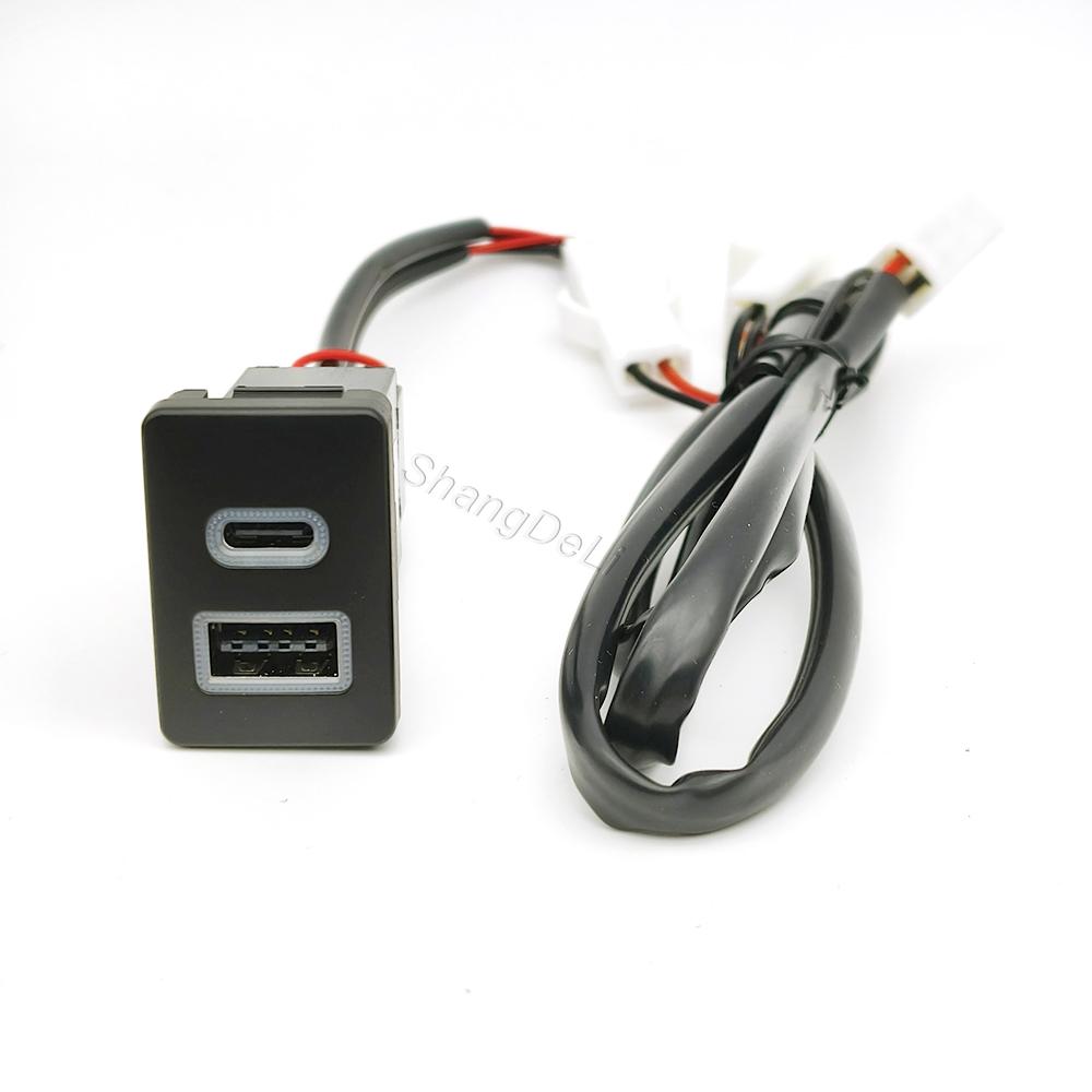 1PC Car Dual Charger Socket QC3.0 USB Type-C PD Charging Outlet Power Adapter Phone For Toyota LC120 Prado