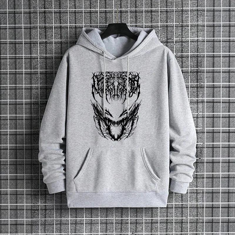 Mens Autumn Winter 2025 Hoodies Urban Streetwear Fashion Hip Hop Satan Print Hooded Sweatshirt Male Trendy Casual Men's Clothes