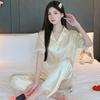 Light Luxury Solid Color High-End Lace Light Luxury Ice Silk Pajamas Women'S Summer Short-Sleeved Trousers Loungewear Set