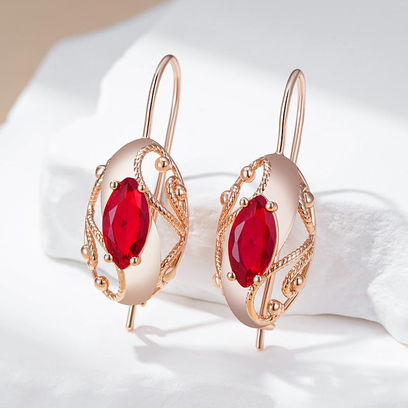 Glänzende Rote Natürliche Zirkon Vintage Hängeohrringe Für Damen Mode Roségoldfarben Hohe Qualität Täglicher Feinschmuck