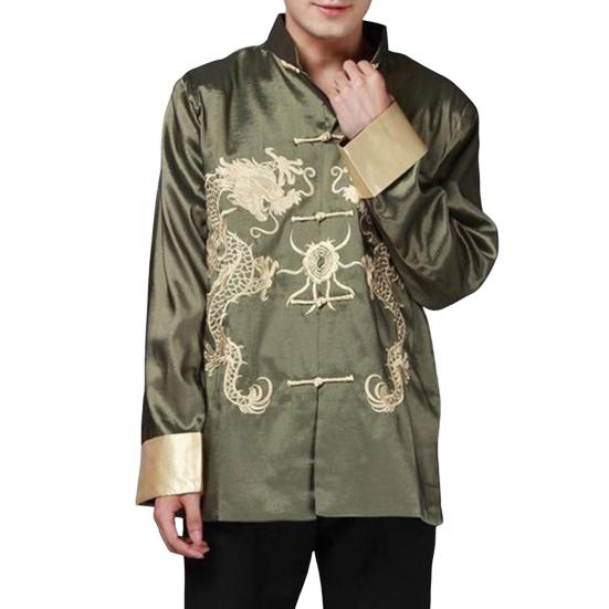 Sako v stylu Tang se dvěma draky Retro čínský styl Dlouhý rukáv Stojáček Kabát Tradiční čínské oblečení