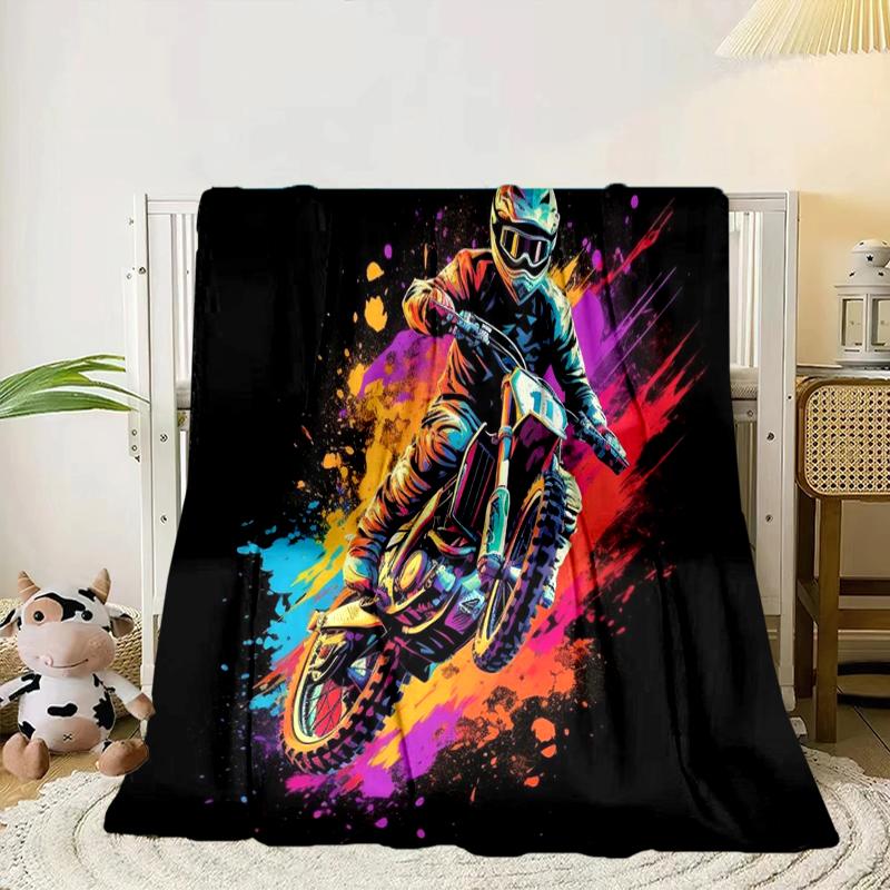 Motocross Rider In Action Blanket Flannel Blanket for Bed, Sofa, Camping, Hiking, Picnic Essentials, Gift for Family Fan Gifts