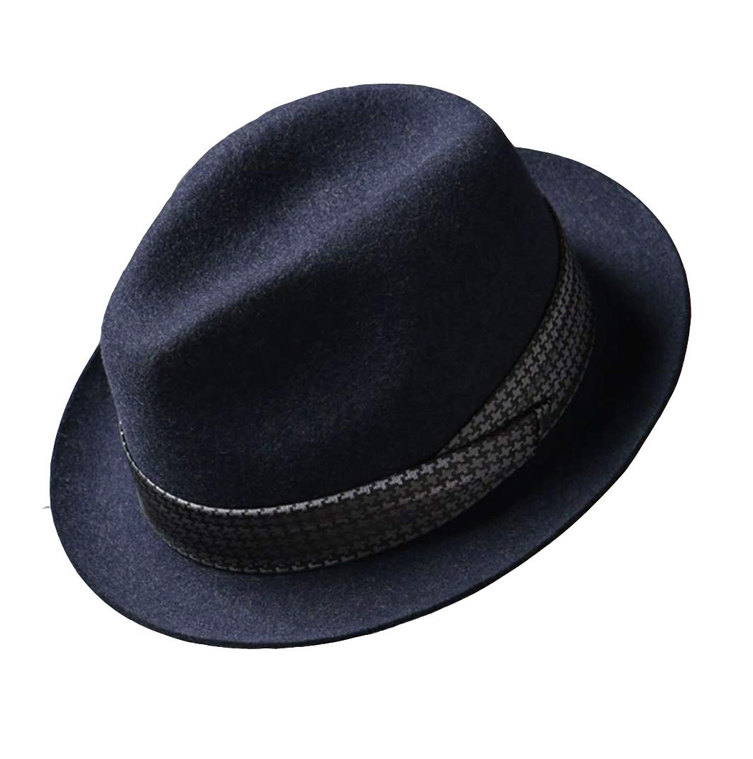 

MINNUO Элегантная фетровая шляпа федора, подходит для окружности головы, деталь ленты в гусиную лапку, окружность головы, мужская шляпа, 56-62 см, (Темно-синий, 56-59см)