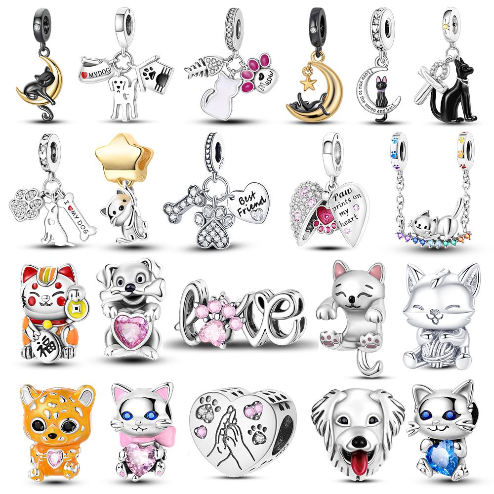 Animals Series Charm Bead Components Copper Metal Dog Cat Pets Bead Components Compatible With Authentic Original Bangle Bracelet High Quality Fine