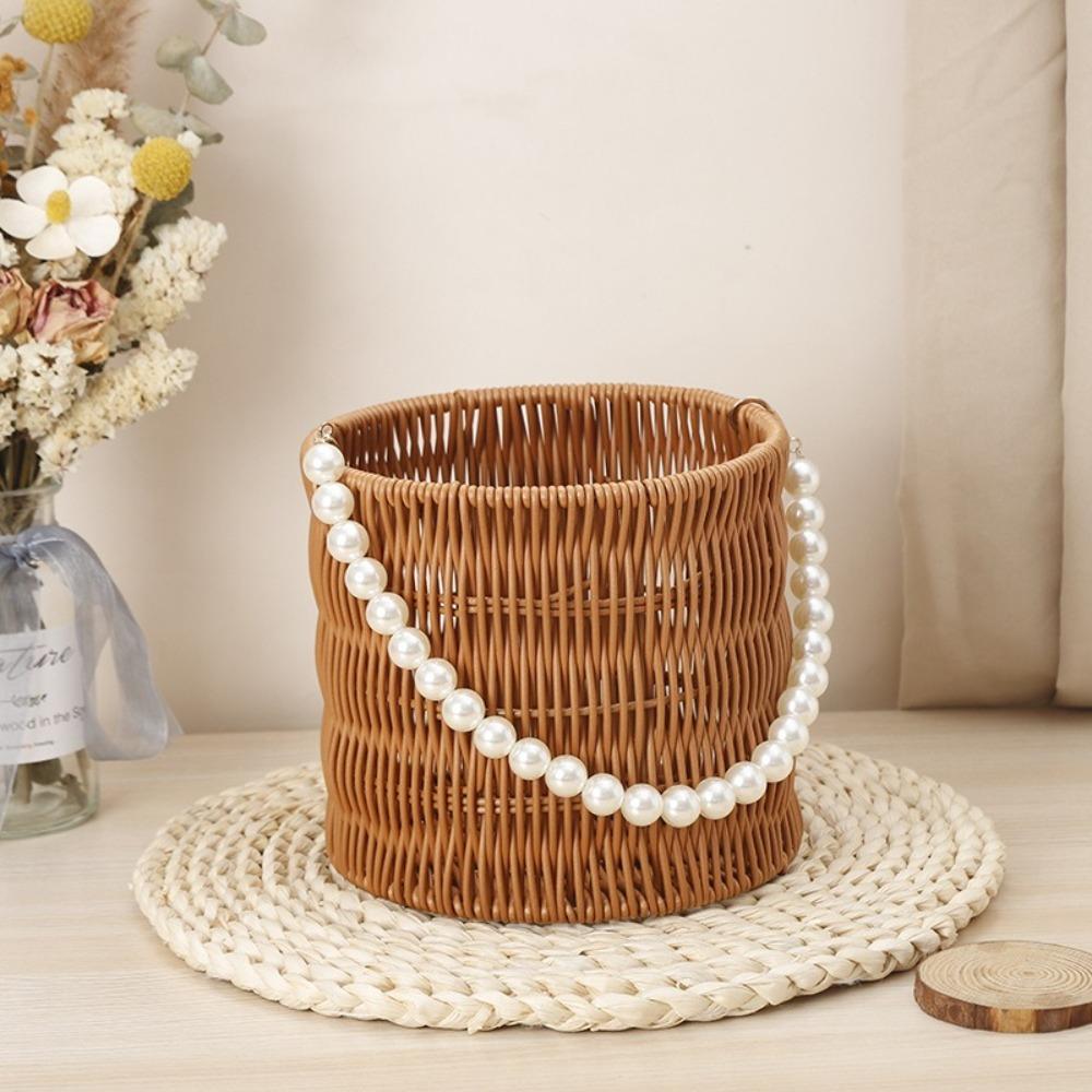 Pearl Handle Woven Flower Basket Versatile Storage Basket Fashion Flower Basket Fruit Vegetable