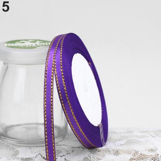 1 Roll 25 Yard 6mm Wide Golden Tone Rimmed Stain Ribbons Wedding Birthday Decor