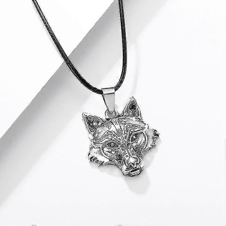 Wolf Necklace, Viking Wolf Head Pendant, Faux Leather Cord, Wolf Jewelry Gift