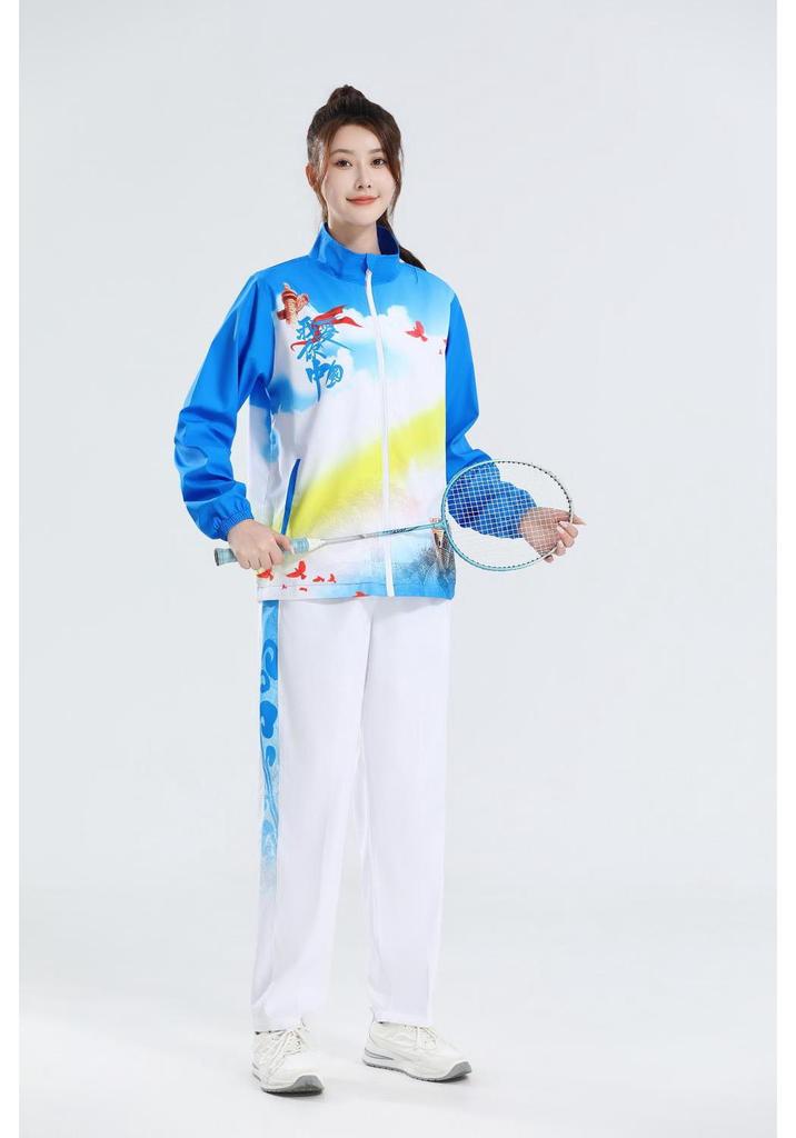 Chinese Style Sports Jacket Set for Boys & Girls - Long Sleeve Badminton & Volleyball Competition Apparel