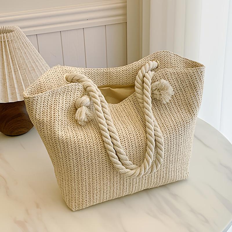 

Женская сумка-тоут из натурального льна Универсальная пляжная и дорожная сумка через плечо Просторный прочный дизайн для повседневного шоппинга Минималистичный стиль легкие хаки