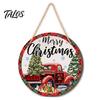 Rustic Farmhouse Ornament Wooden Christmas Welcome Sign, Animal Round Hanging Door Decor, Festive Wall Sign for Window Garden Holiday Decor