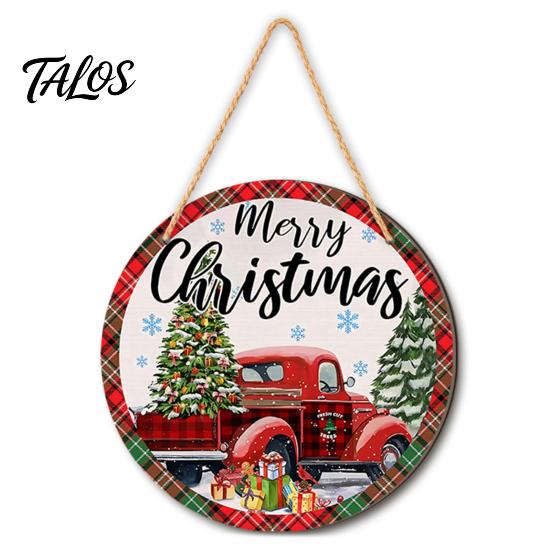 Rustic Farmhouse Ornament Wooden Christmas Welcome Sign, Animal Round Hanging Door Decor, Festive Wall Sign for Window Garden Holiday Decor