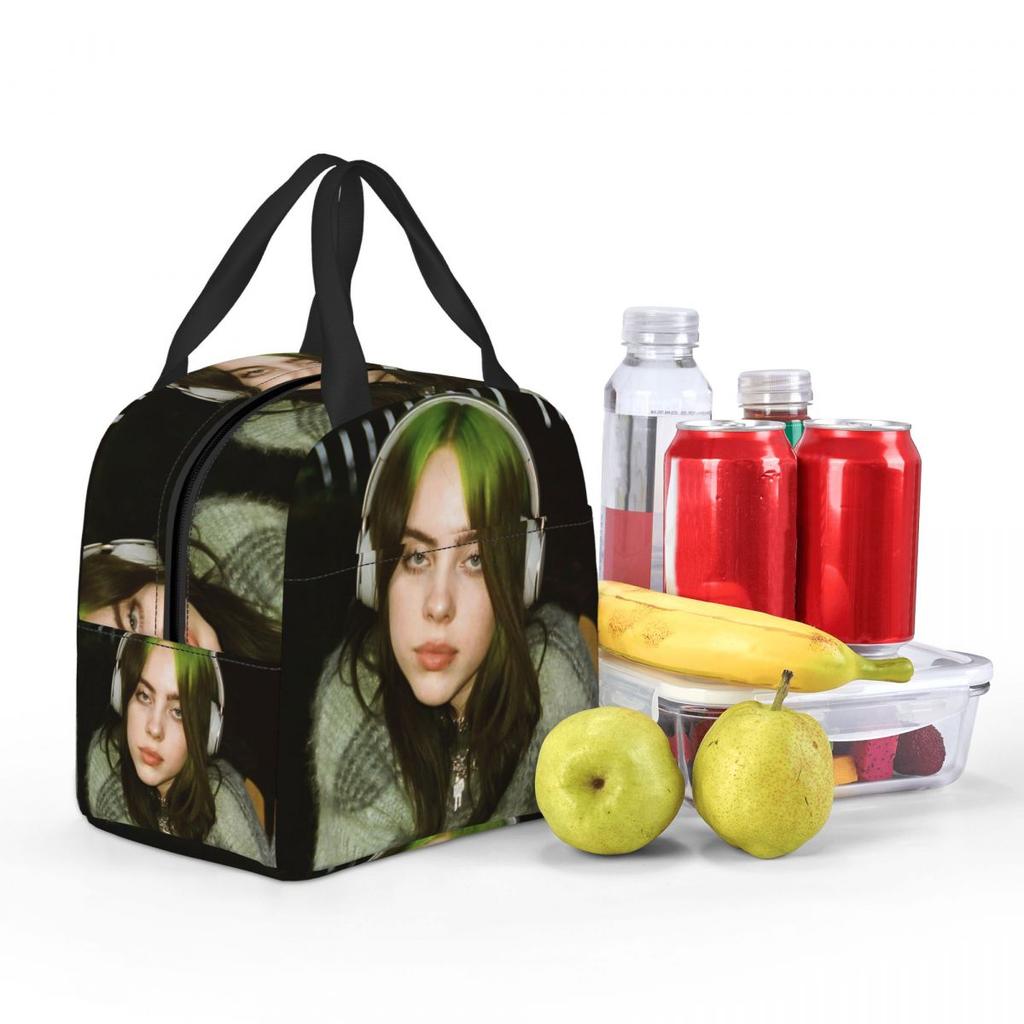 B-Billie-Girl E-eilish American Singer Insulated Lunch Bag Food Container Portable Thermal Cooler Lunch Boxes For School Office