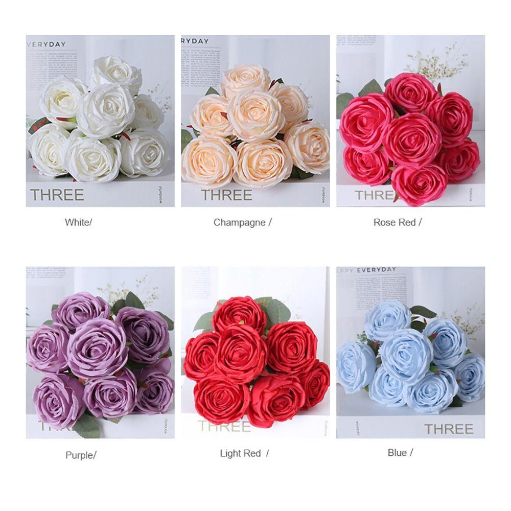 Multicolor Artifcial Rose Flower 7 Heads Photo Props Simulation Rose Flower DIY Green Leaves Faux Flower Rose Party Supplies