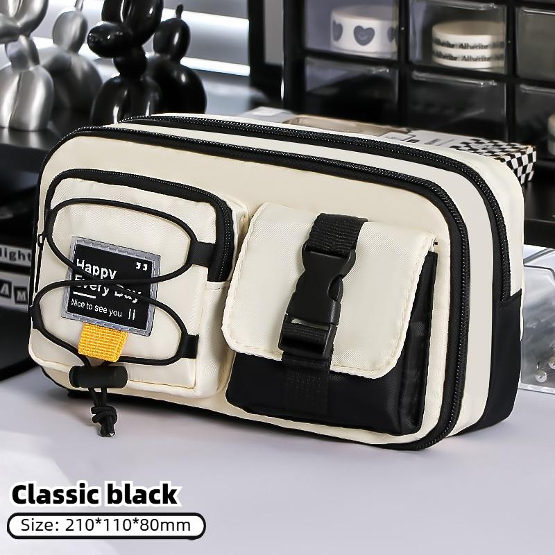 

Cool Style Pencil Case Large Capacity Wear-resistant Durable Drawstring Multifunctional Canvas Stationery Bag Storage Bag чорний