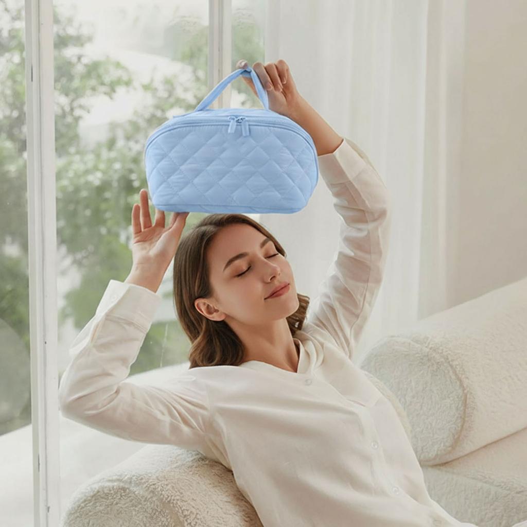 Travel Makeup Bag Large Capacity Cosmetic Bags for Women Makeup Waterproof Portable Pouch Open Flat Toiletry Bag with Handle