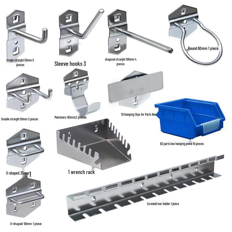 Square Hole Shelf Tool Rack with Hooks for Screwdrivers & Magnetic Strip