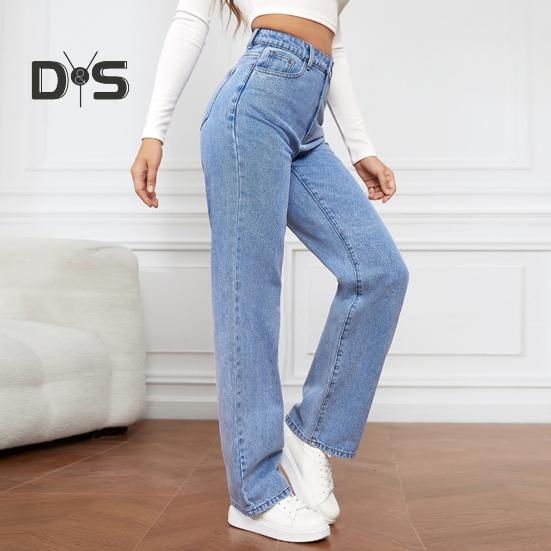 Dámské Džíny Vysoký pas Zip Zapínání na knoflík Jednobarevný Slim Fit Široká noha Retro Rovné kapsy Měkké stálobarevné Dámské Džínové kalhoty